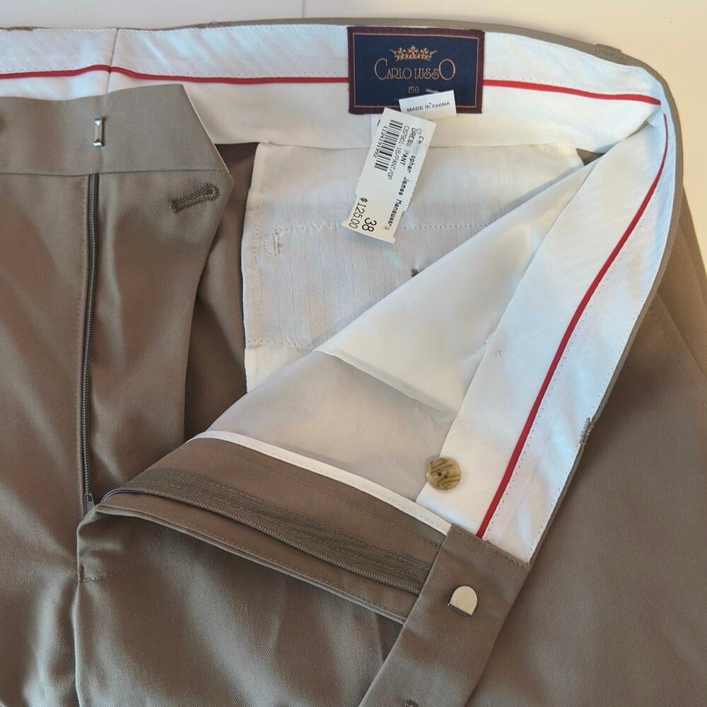 NWOT Carlo Lusso Men's Unhemmed Dress Pants Size 38R Tan Professional Office - Picture 6 of 7